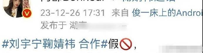 与刘宇宁合作《嫡长女她又美又飒》？鞠婧祎方回应：假